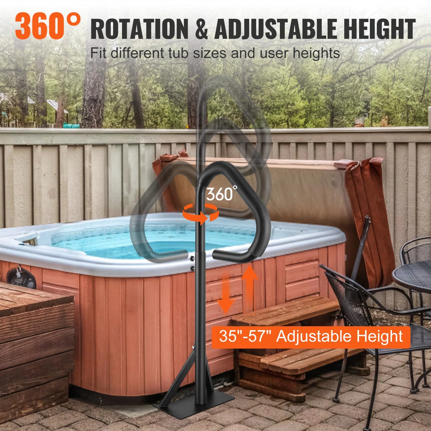 360 Rotatable Hot Tub Handrail With Slide Under Mount Base