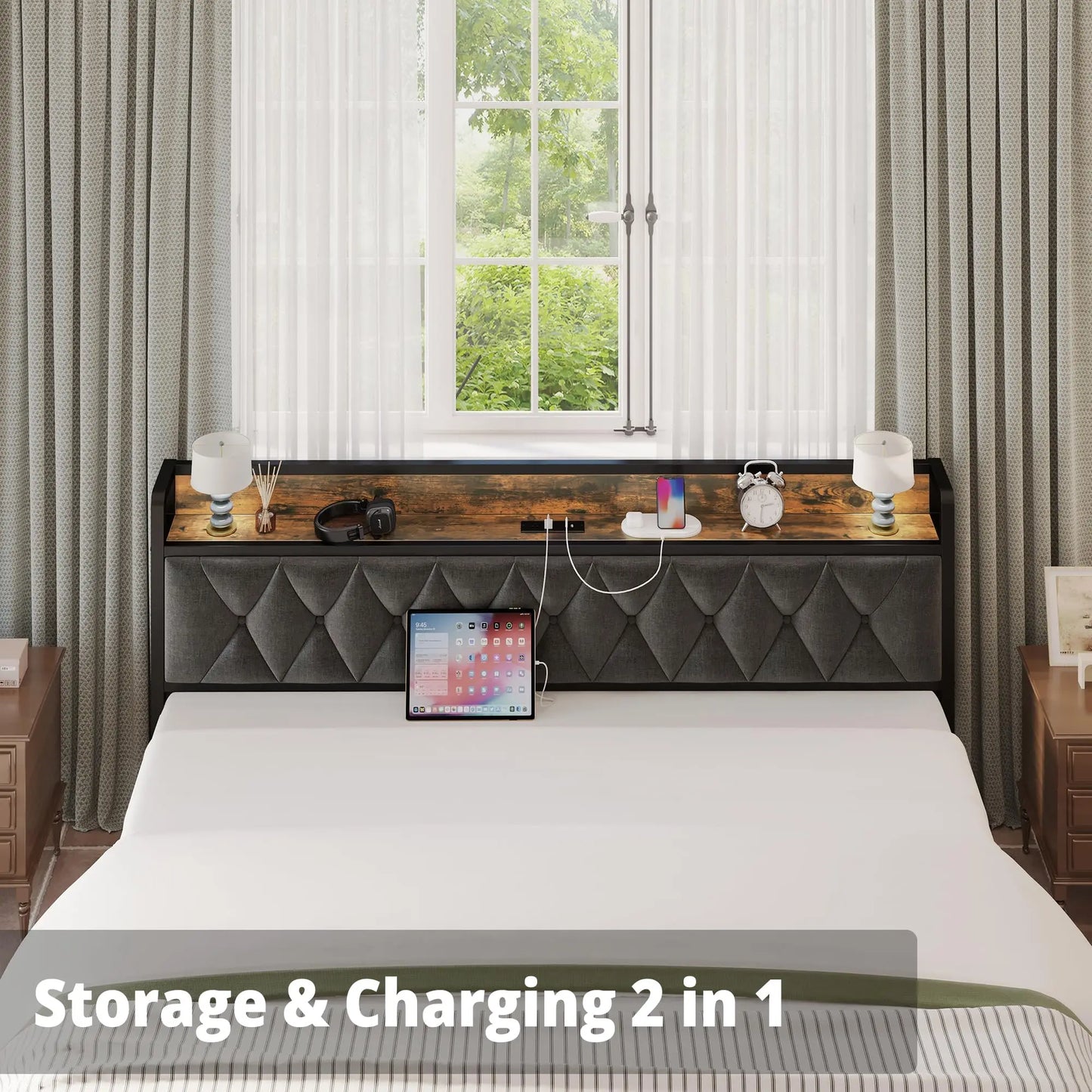 Anctor Bed Frames With Storage Headboard Outlets No Box Springs - Home and Haven Store