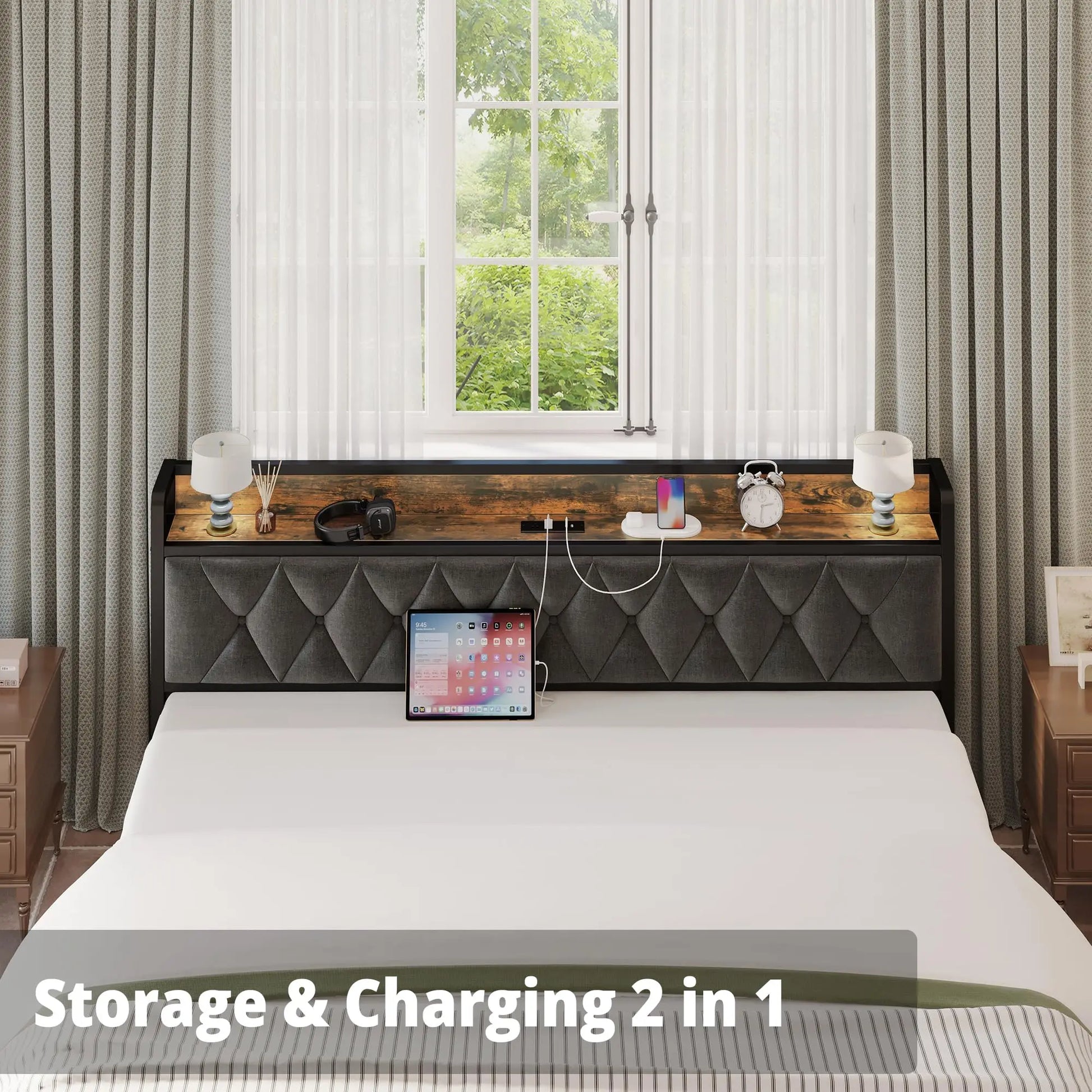 Anctor Bed Frames With Storage Headboard Outlets No Box Springs - Home and Haven Store