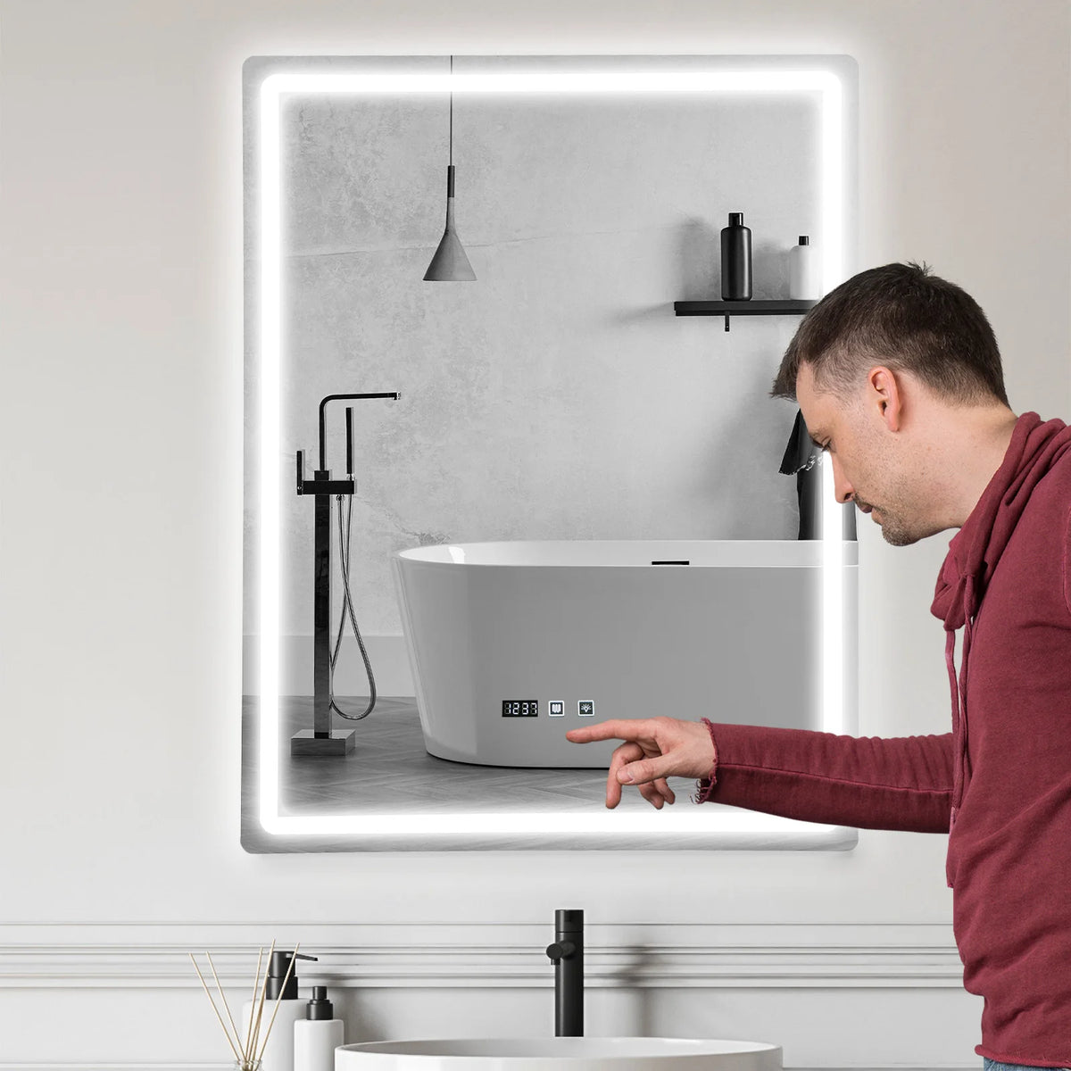 Byamaocar Dimmable Anti Fog LED Bathroom Mirror With Smart Switch