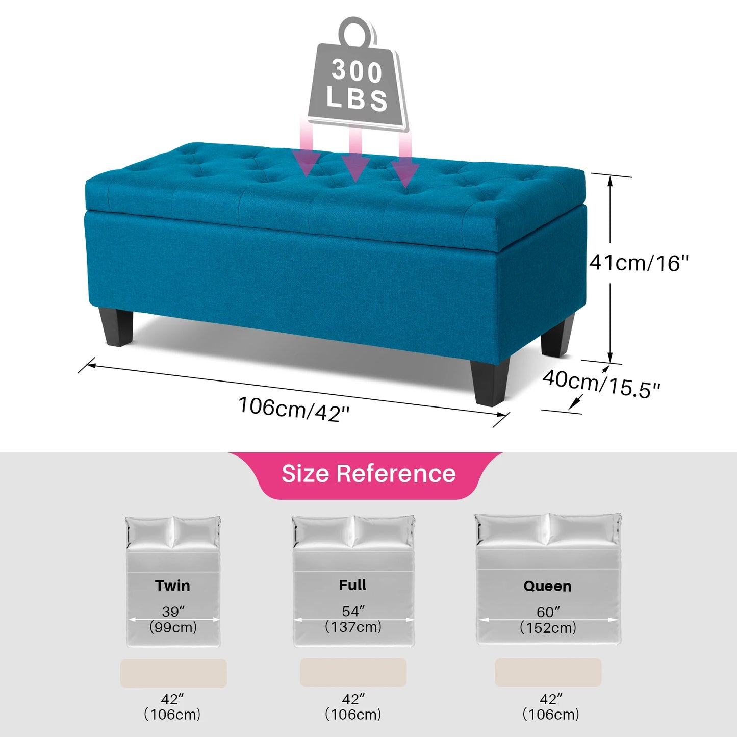 Redlife Tufted Storage Ottoman Bench With Flip Lid 66L - Home and Haven Store