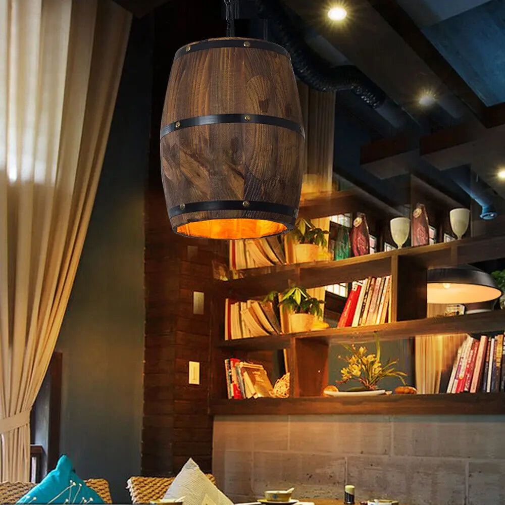 Vintage Wooden Wine Barrel Pendant Ceiling Lamp for Rustic Interiors