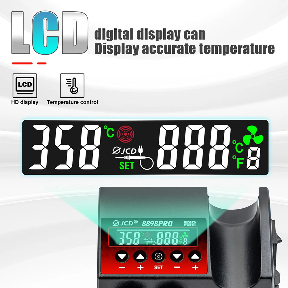JCD 8898Pro 2-in-1 Soldering Station With Hot Air Gun LCD