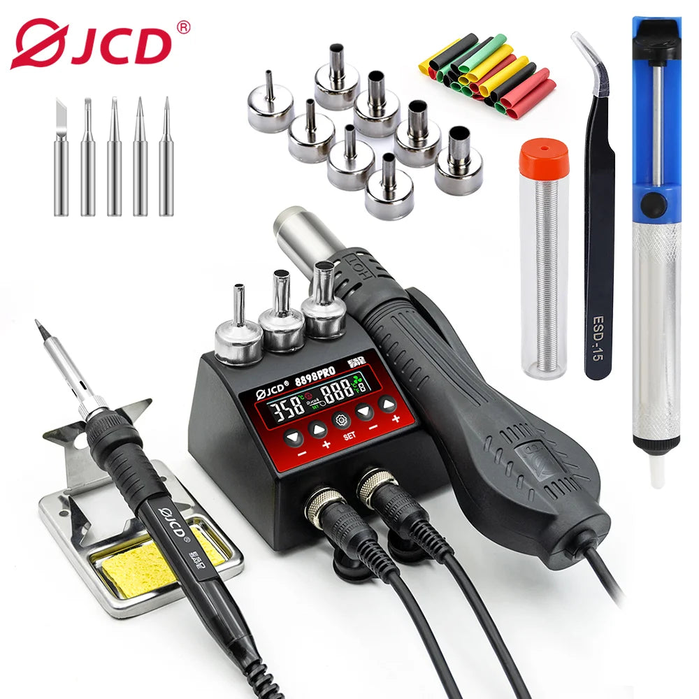 JCD 8898Pro 2-in-1 Soldering Station With Hot Air Gun LCD