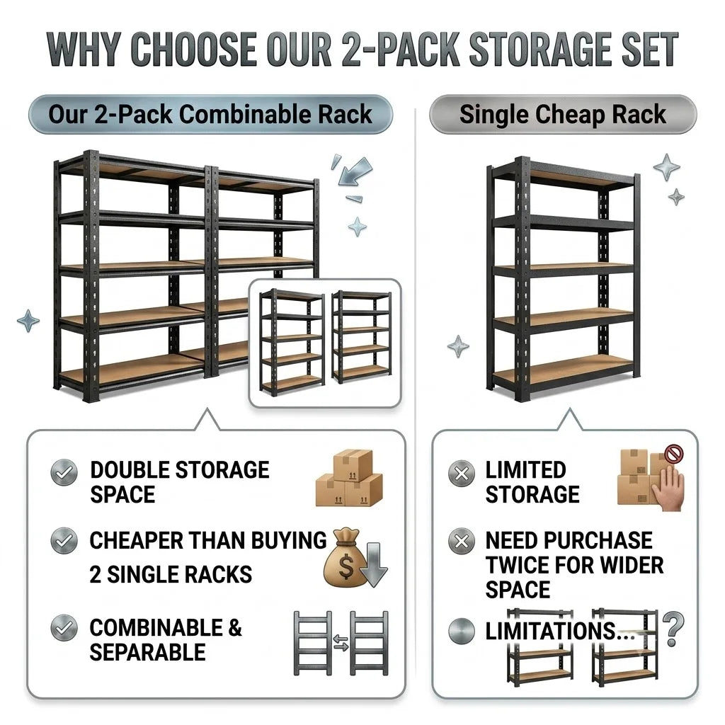 Heavy Duty Five Tier Adjustable Metal Storage Rack Set