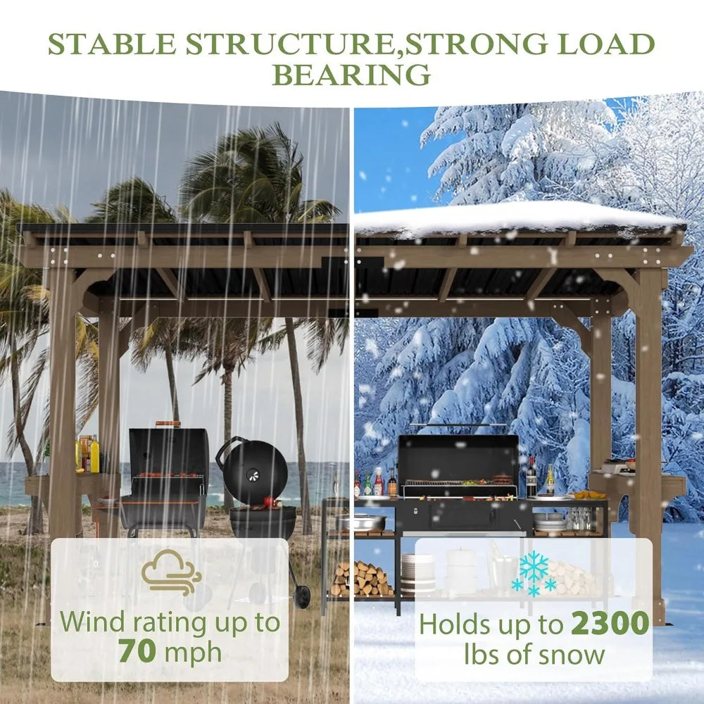 DUOFU Wood Grill Gazebo Sloping Metal Roof Heavy Duty Outdoor - Home and Haven Store