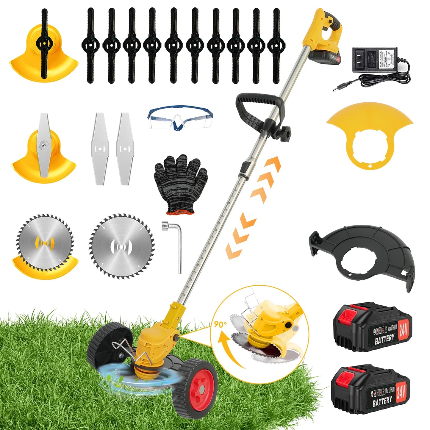 3 In 1 Cordless Grass Trimmer With Wheels 24V Battery