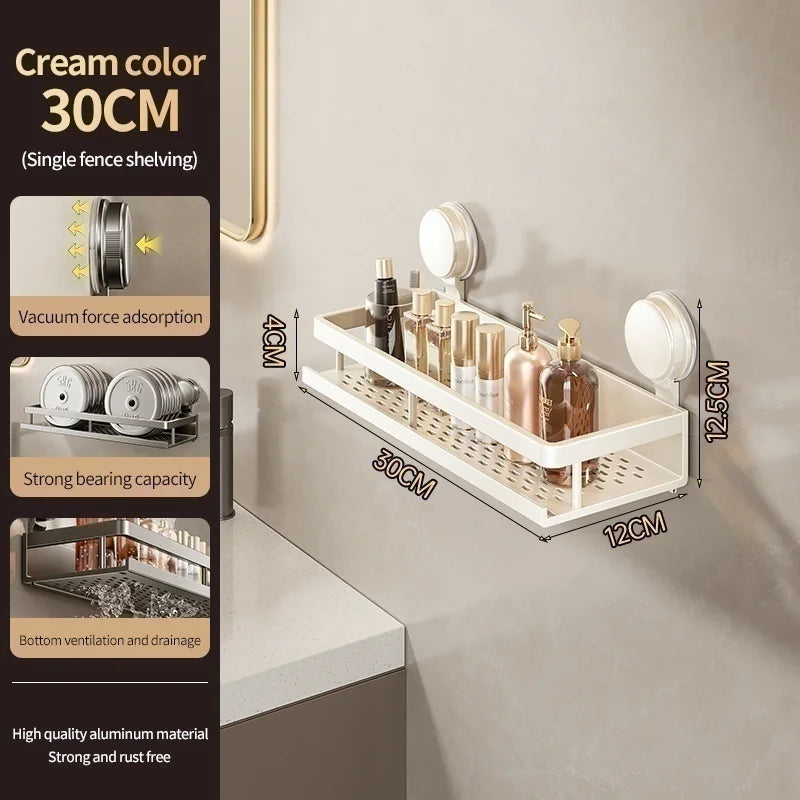 Wall Mounted Aluminum Bathroom Rack With Suction Cup Organizer