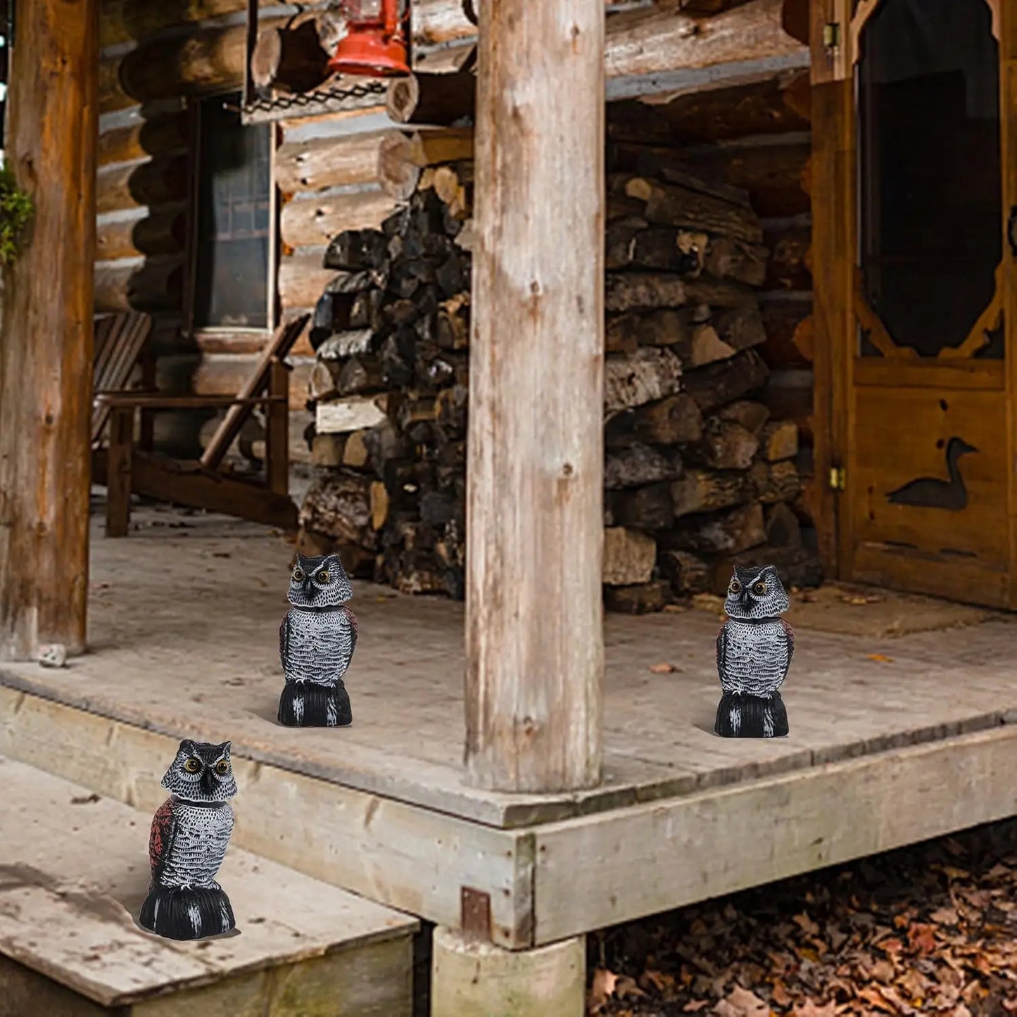 3 Pack Mini Horned Owl Bird Deterrents Plastic Decoys