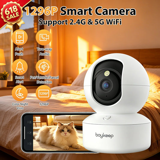 BoyKeep 2K Indoor Night Vision Security Camera, 360 Pan Tilt