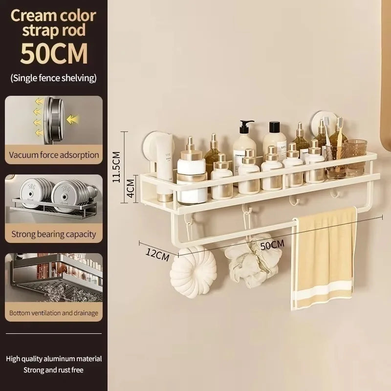 Wall Mounted Aluminum Bathroom Rack With Suction Cup Organizer