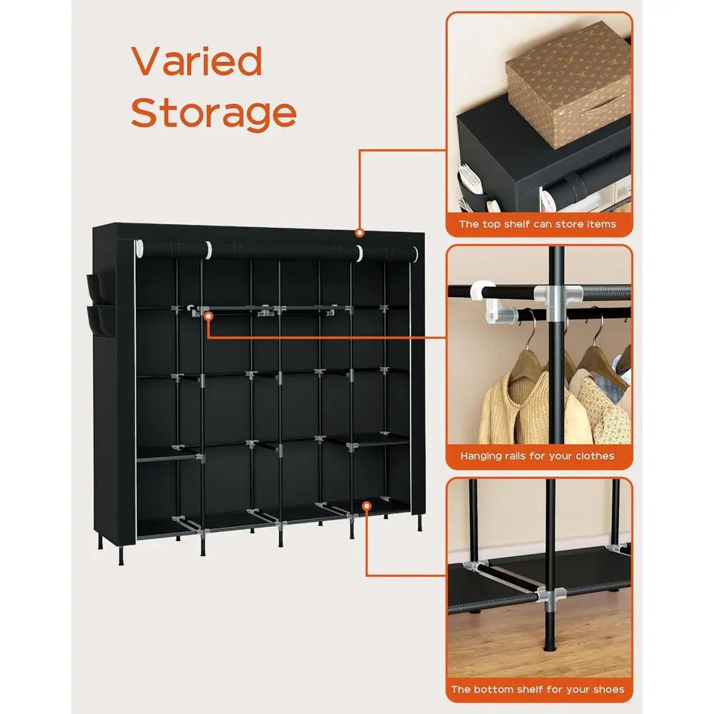 Portable Aluminum Wardrobe Closet With Shelves And Hanging Rods