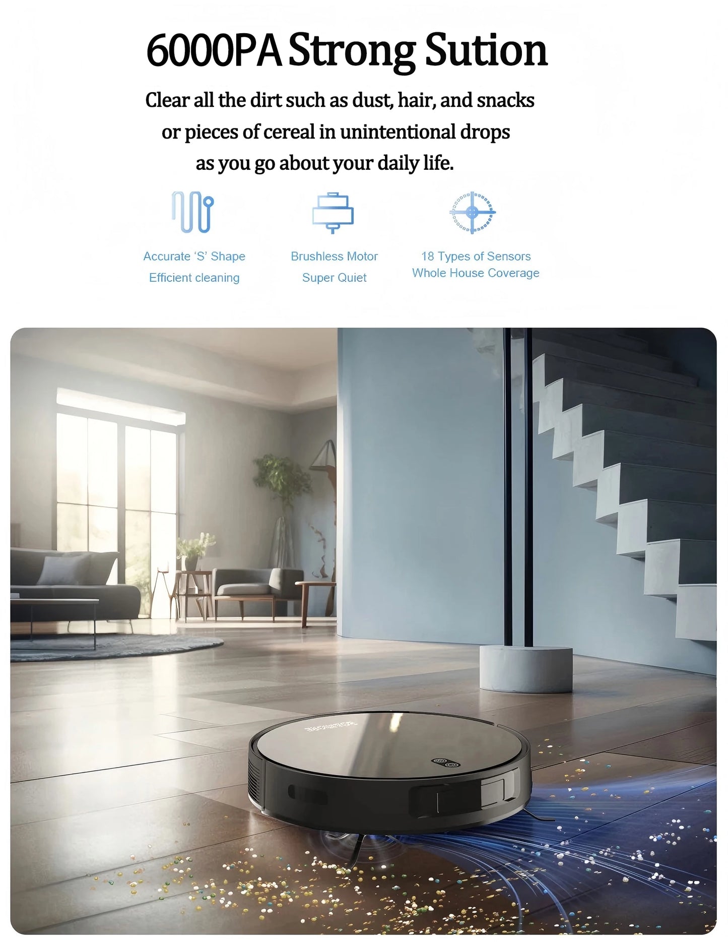 BOAIMORE Robot Vacuum Cleaner With Mop 6000Pa Suction