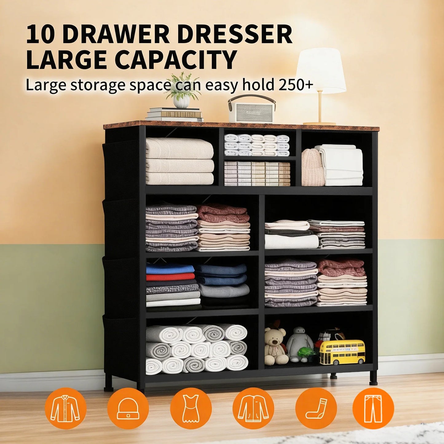 JHK Living Room 10 Fabric Drawer Cabinet With Steel Frame - Home and Haven Store