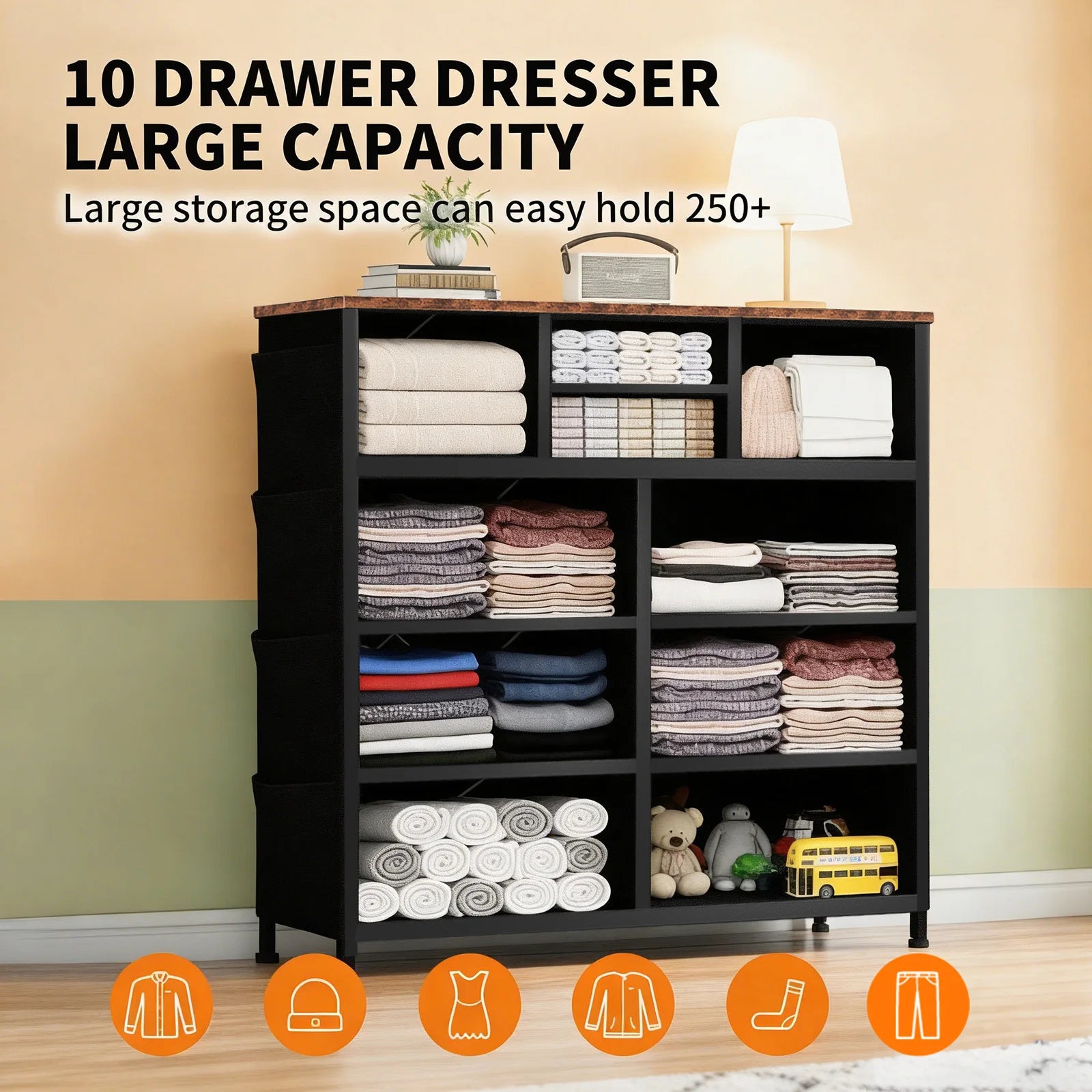 JHK Living Room 10 Fabric Drawer Cabinet With Steel Frame - Home and Haven Store