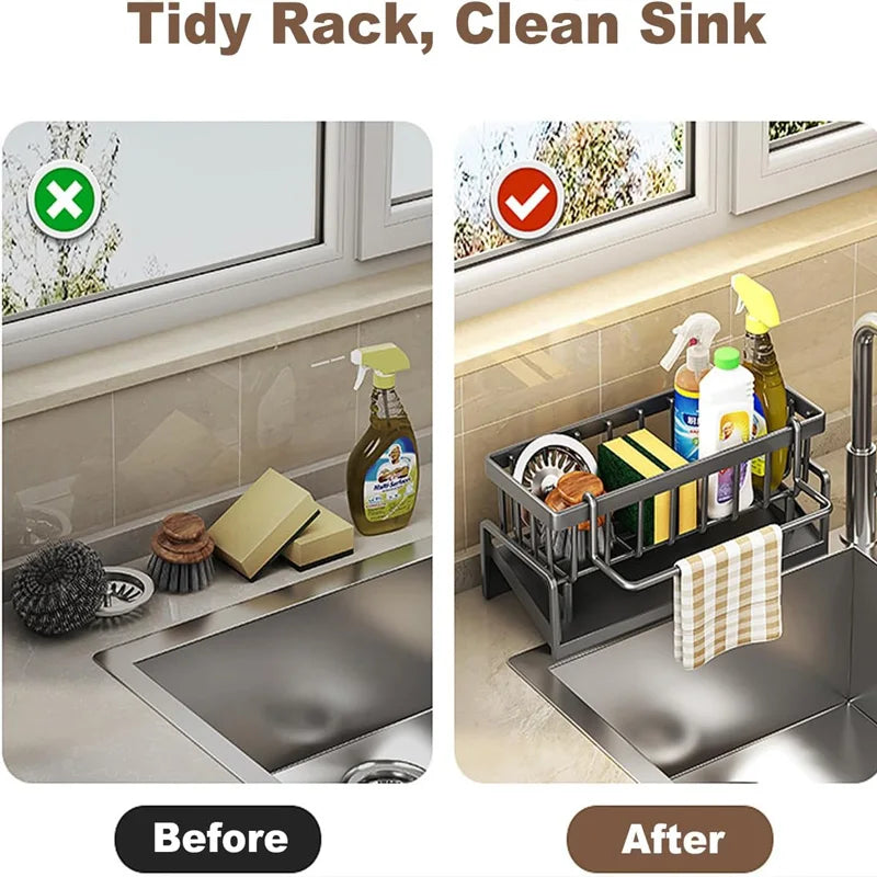Stainless Steel Kitchen Sink Organizer With Tilted Drainage Rack