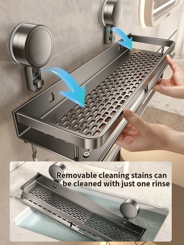 Wall Mounted Aluminum Bathroom Rack With Suction Cup Organizer