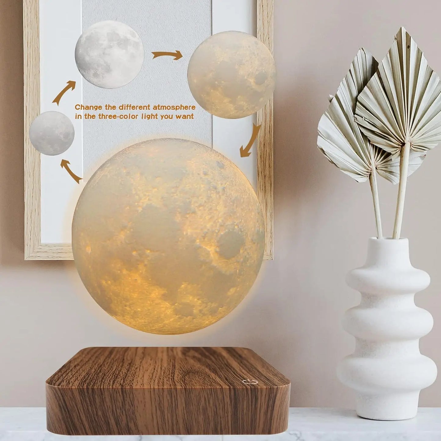 Mexllex Magnetic Floating Rotating Moon Lamp Wooden Base Led Nightlight
