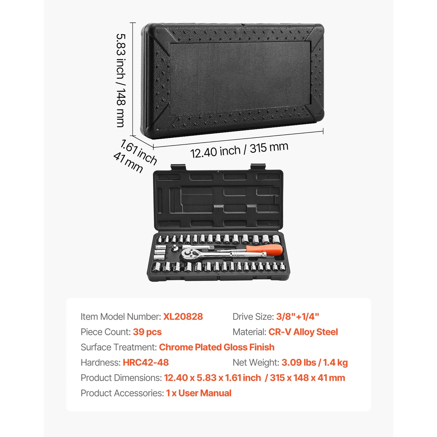 SucceBuy Socket Set With Ratchet Wrench SAE And Metric