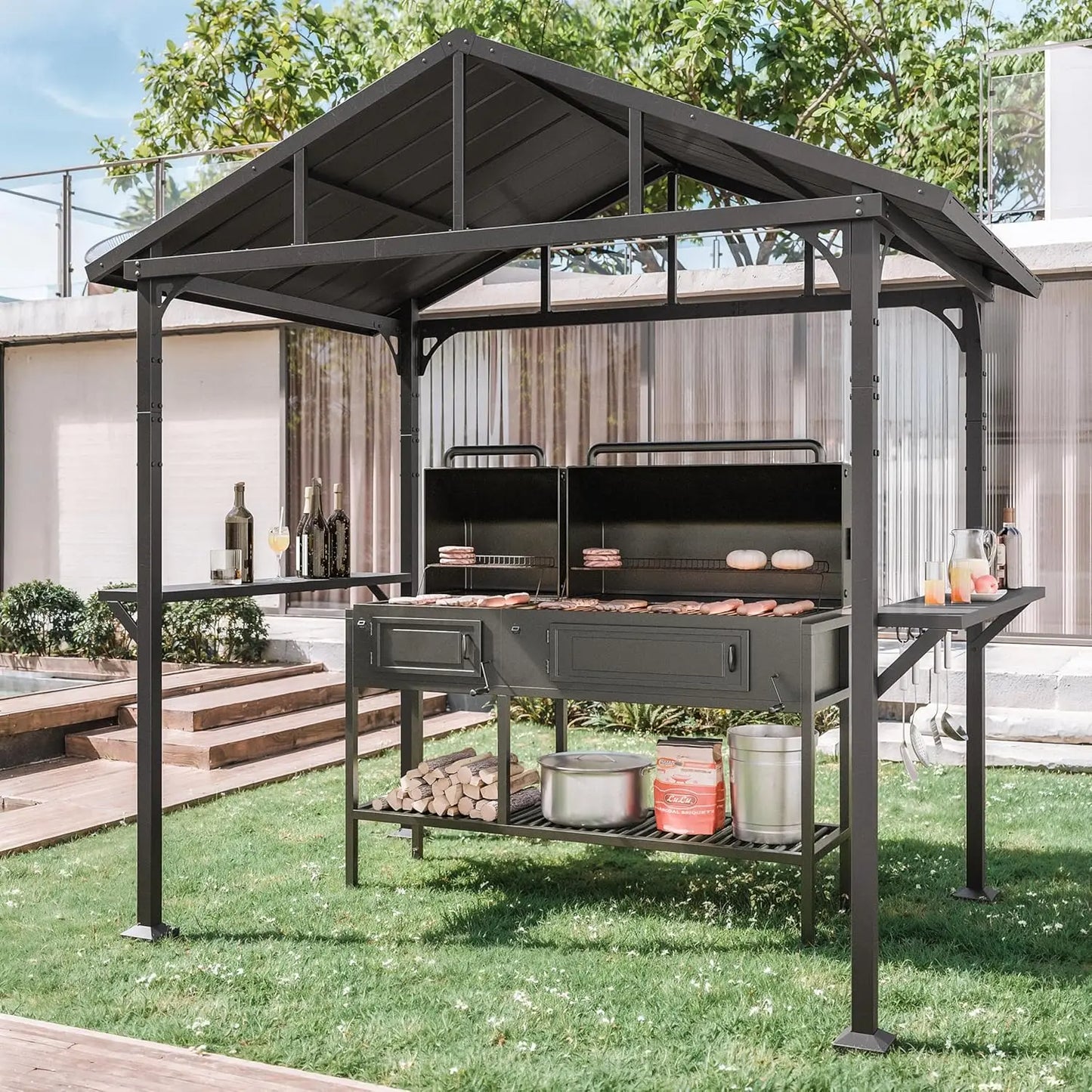 Hardtop BBQ Gazebo Waterproof Sloping Roof With Tool Hooks - Home and Haven Store