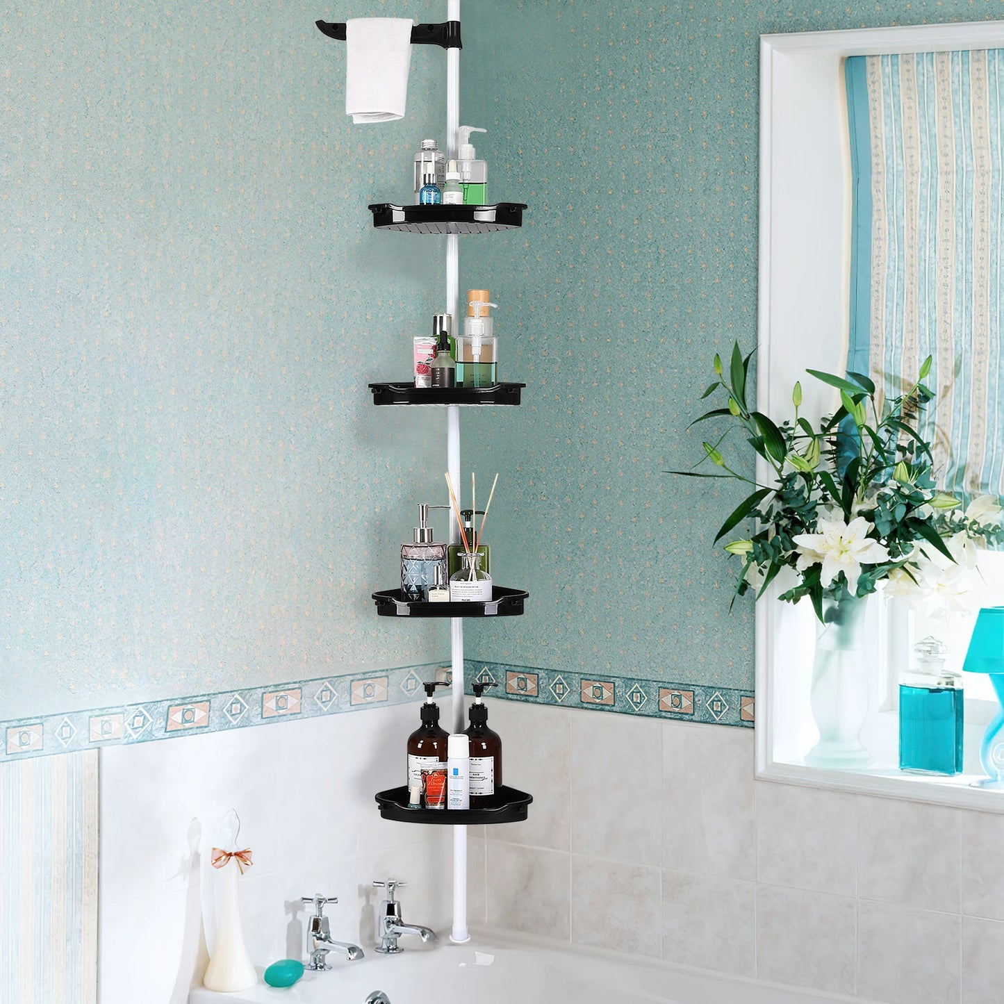 HiMISS Four Tier Corner Shower Caddy With Adjustable Tension Pole