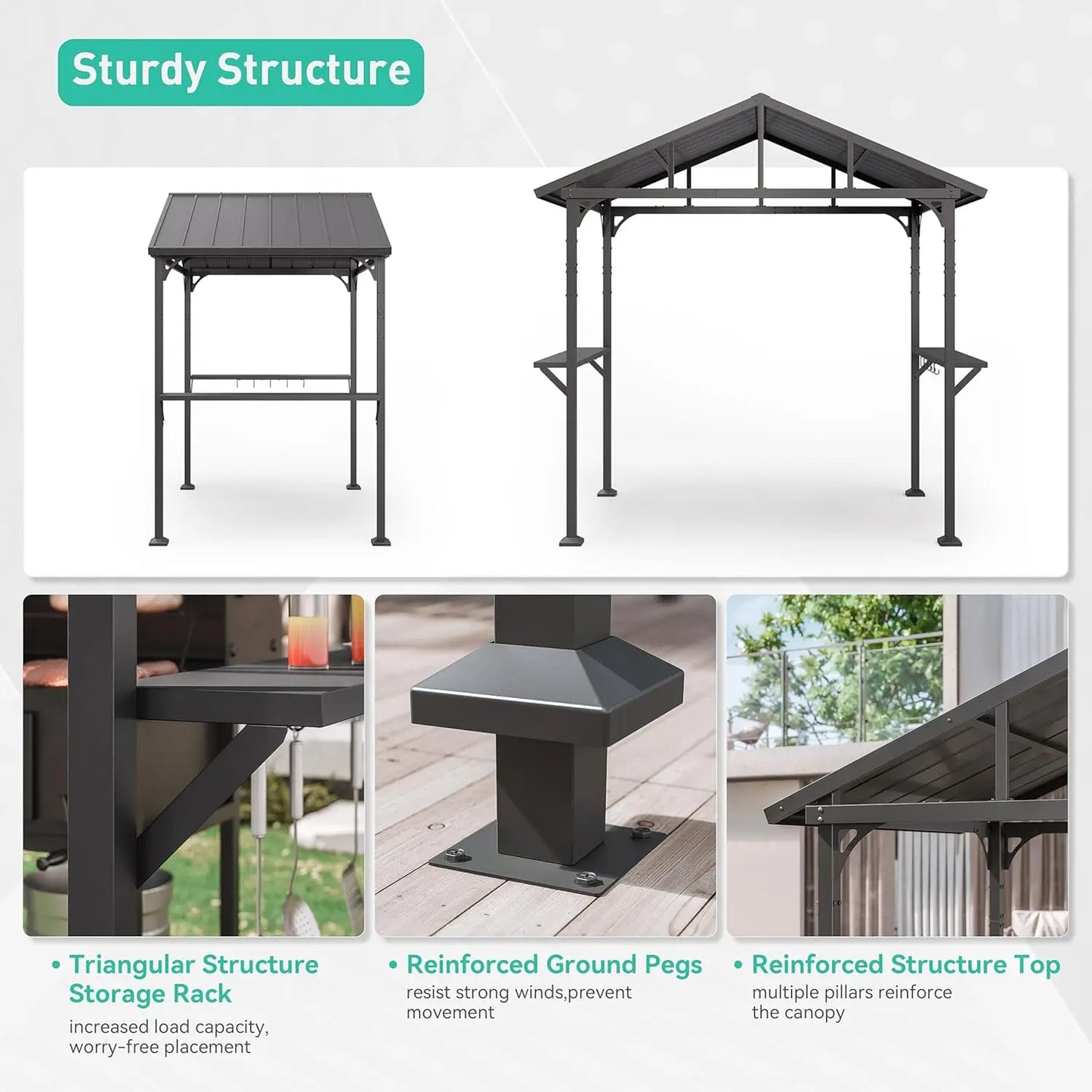 Hardtop BBQ Gazebo Waterproof Sloping Roof With Tool Hooks - Home and Haven Store