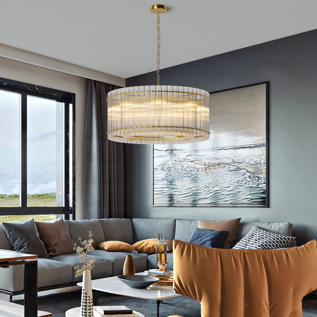 Zhikea Modern 8 Light Round Water Ripple Crystal Glass Chandelier