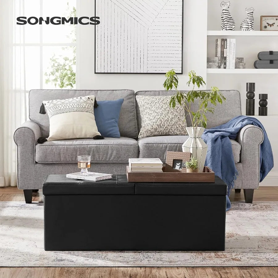 XIUWO Storage Ottoman Bench With Flip Lid And Iron Frame
