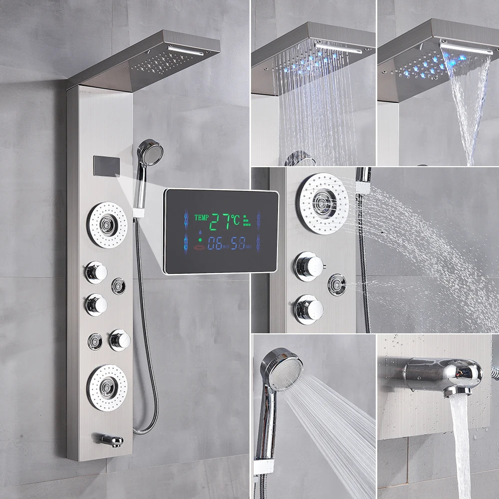 Uythner Led Shower Panel Column With Temperature Display Hand Shower
