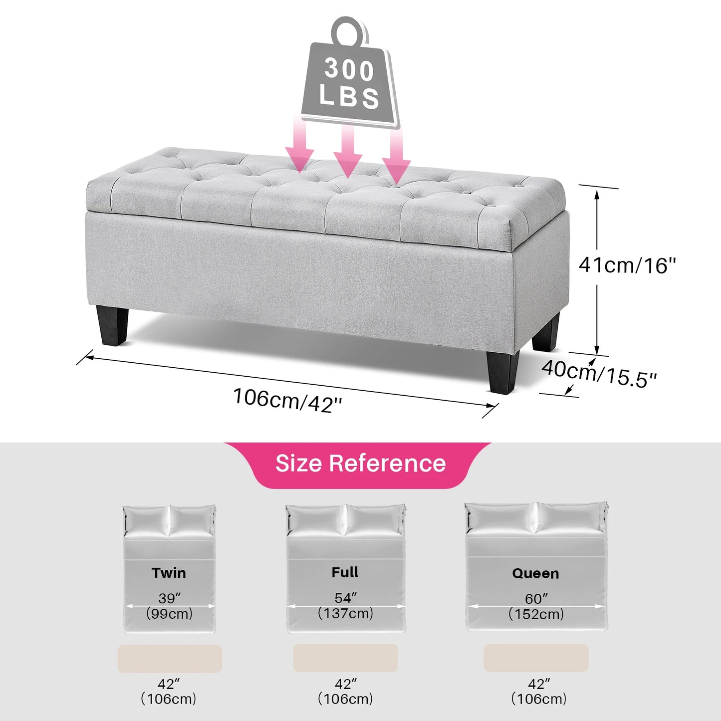 Redlife Tufted Storage Ottoman Bench With Flip Lid 66L - Home and Haven Store