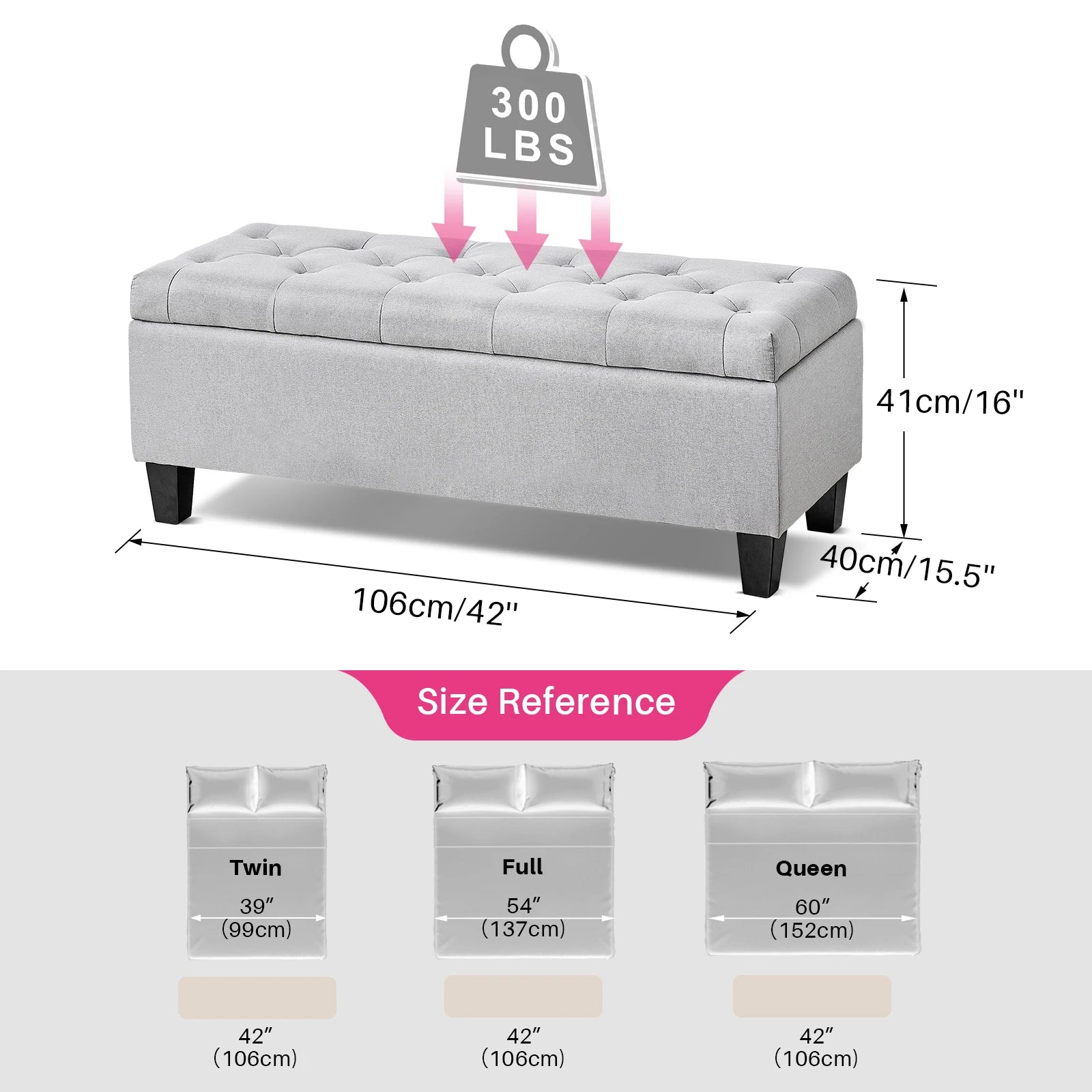 Redlife Tufted Storage Ottoman Bench With Flip Lid 66L - Home and Haven Store