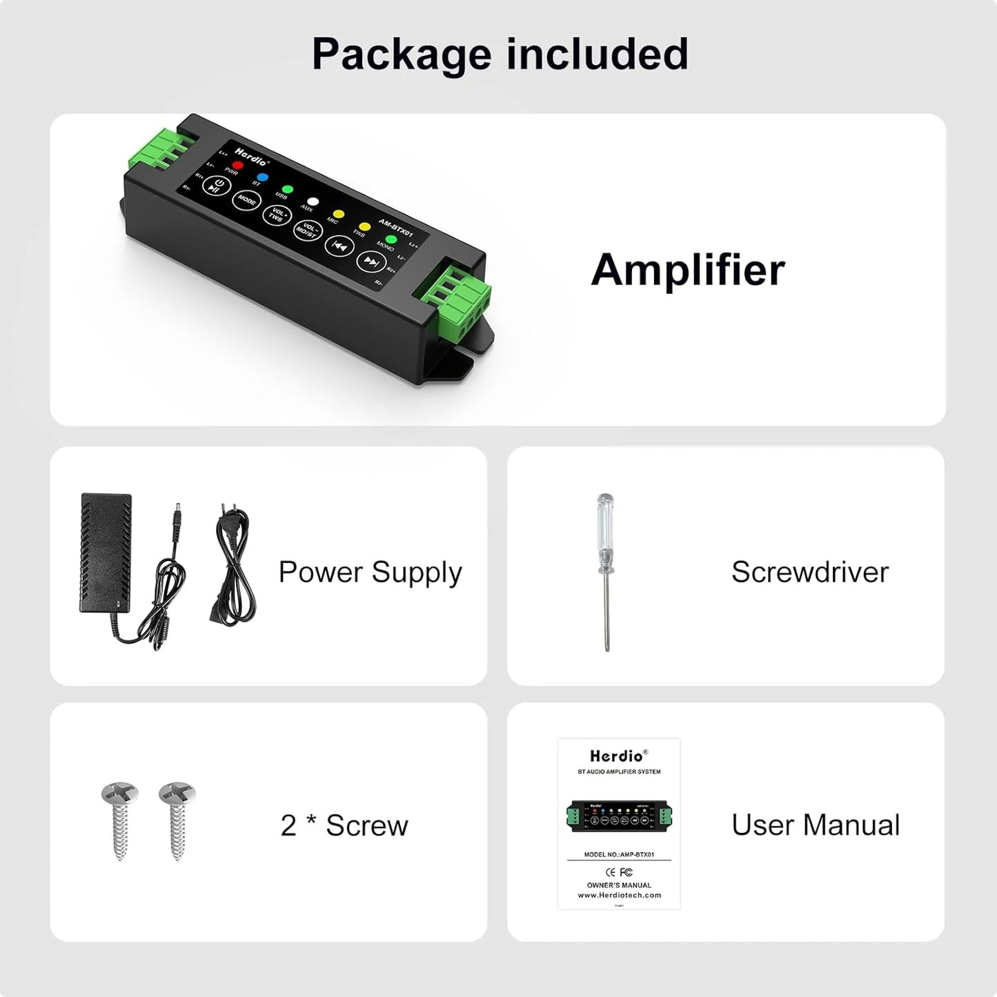 Herdio 4-Channel Bluetooth Amplifier 200W With 24V5A Power Supply