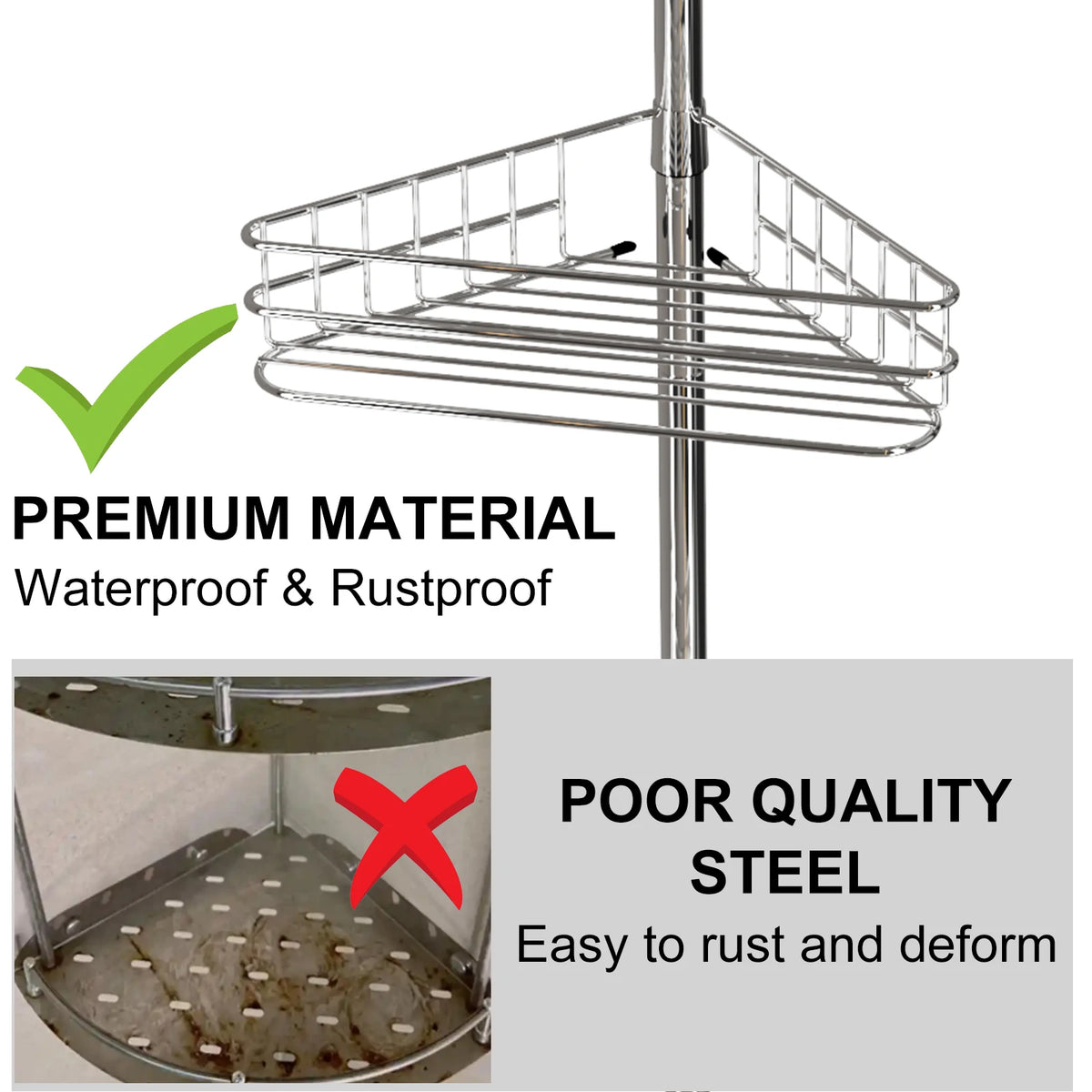 Adjustable Four Tier Corner Shower Caddy Rustproof Metal Bathroom Organizer