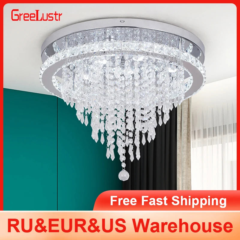 GreeLustr Dimmable Crystal Led Ceiling Light With Remote Control