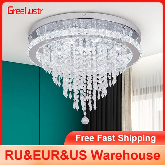 GreeLustr Dimmable Crystal Led Ceiling Light With Remote Control