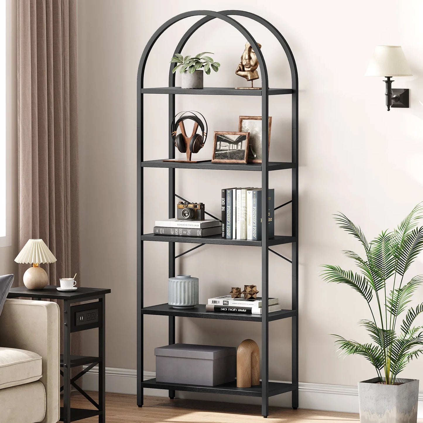 TWISTER.CK 5-Tier Arched Bookshelf Industrial Metal Wood - Home and Haven Store