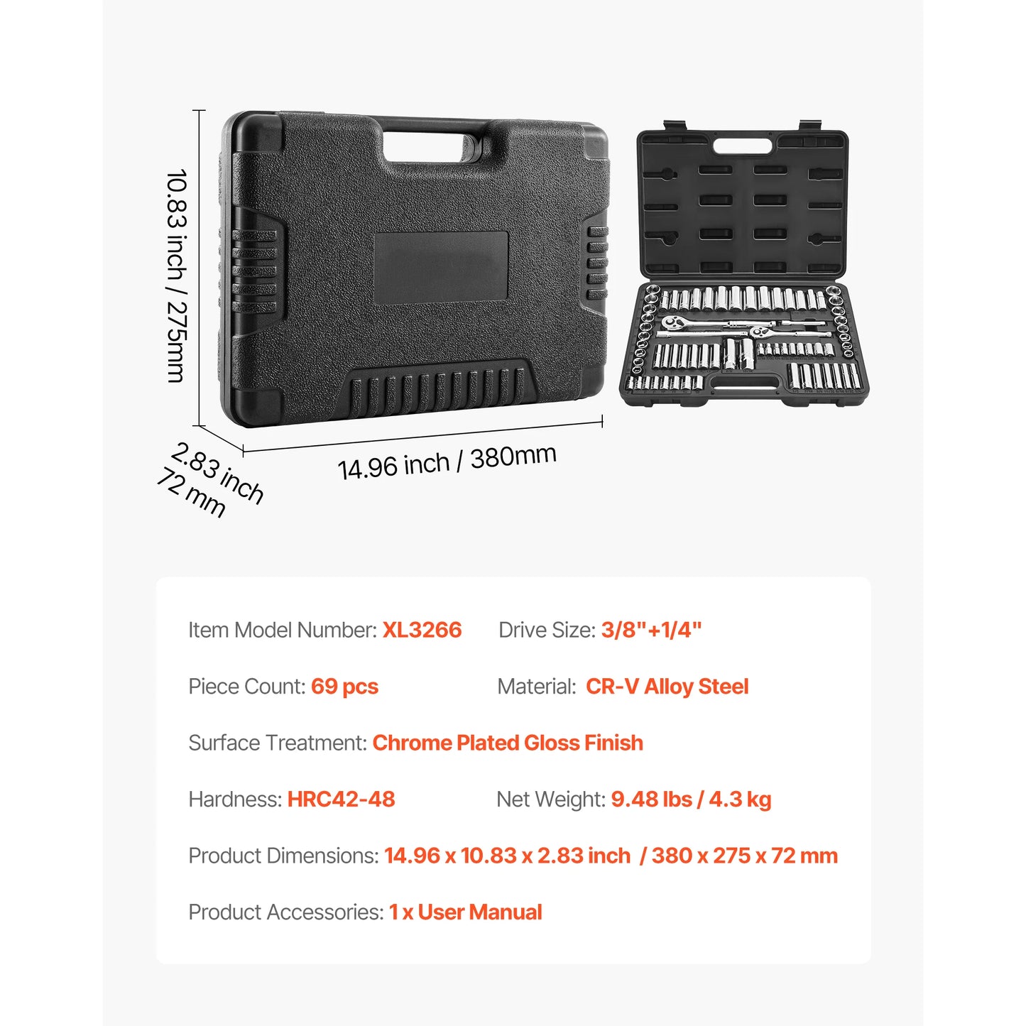 SucceBuy Socket Set With Ratchet Wrench SAE And Metric