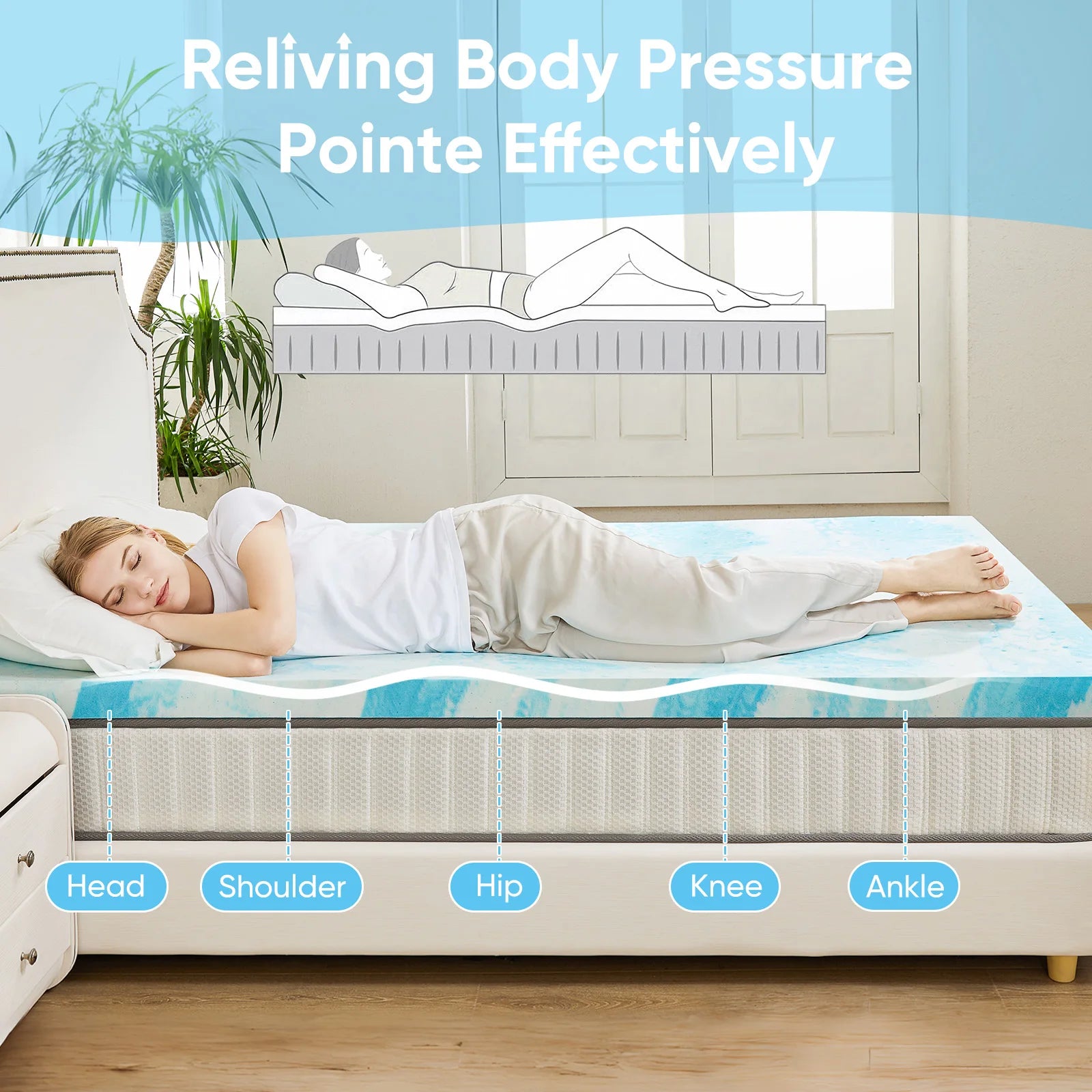 JHK Gel Cooling Memory Foam Mattress Topper Soft And Breathable - Home and Haven Store