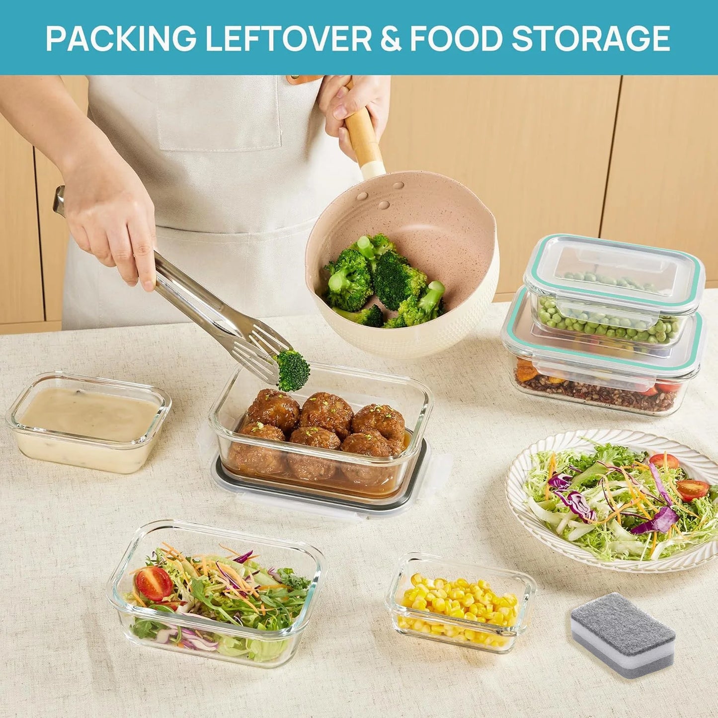 8-Piece Borosilicate Glass Food Storage Set, Leakproof And Stackable
