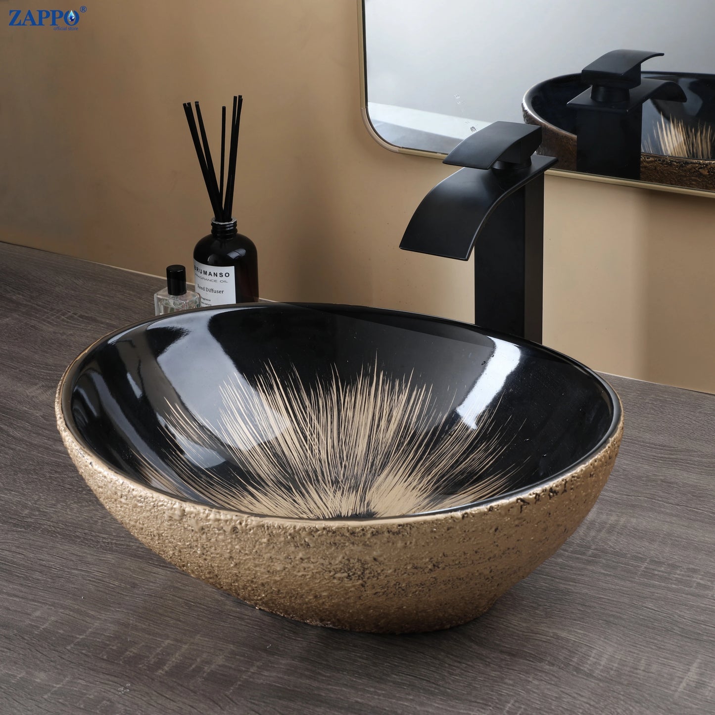 Mekkhala Ceramic Vessel Bathroom Sink With Waterfall Faucet