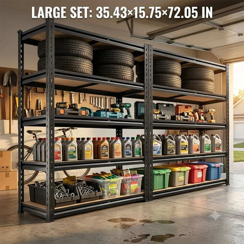 Heavy Duty Five Tier Adjustable Metal Storage Rack Set