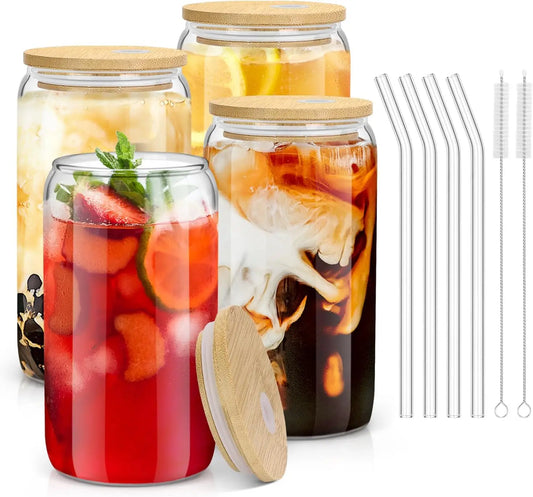 4-Piece Glass Set With Bamboo Lids And Glass Straws - Home and Haven Store