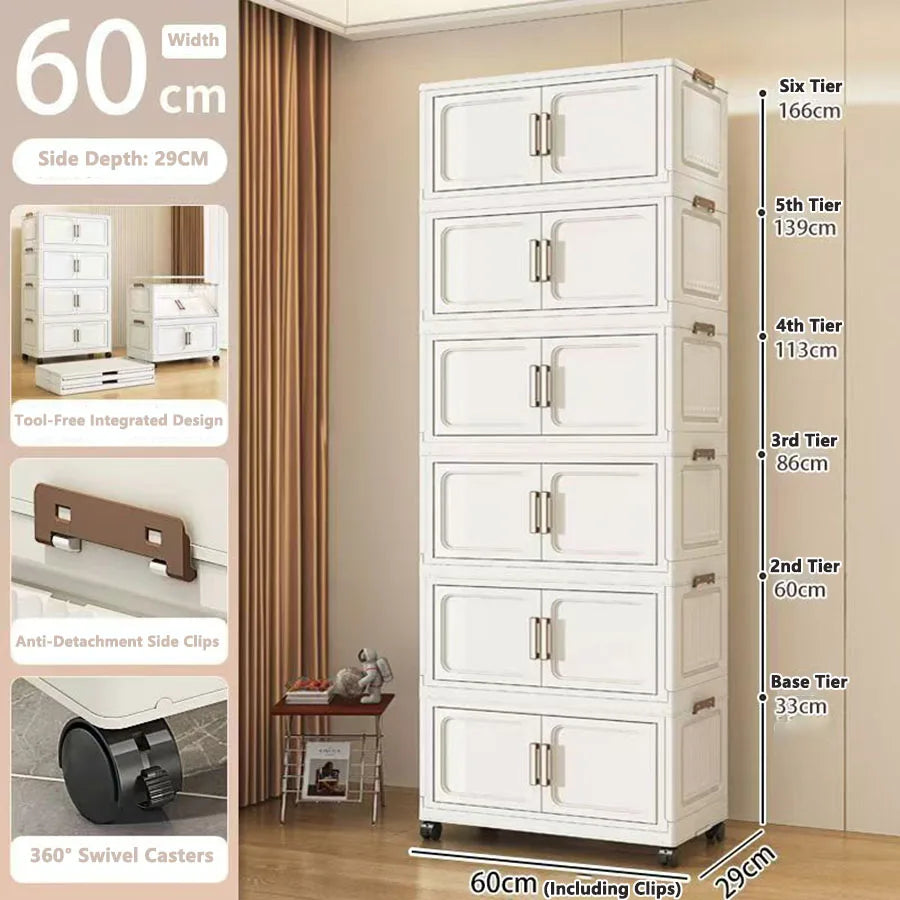 Foldable Plastic Multi Layer Storage Cabinet For Home Organization