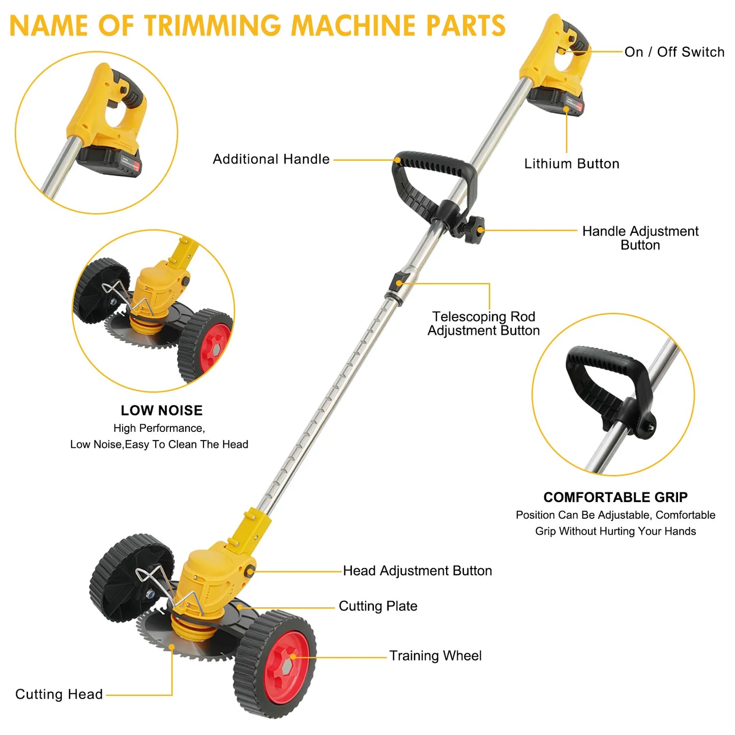 3 In 1 Cordless Grass Trimmer With Wheels 24V Battery