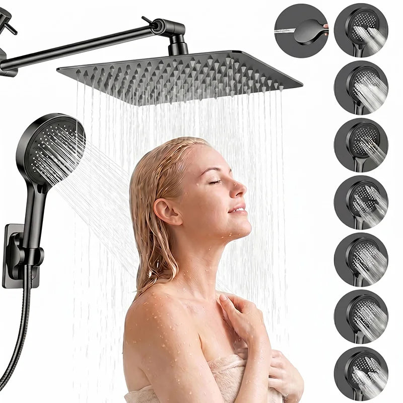 Stainless Steel Adjustable Shower System With Handheld Rainfall Head