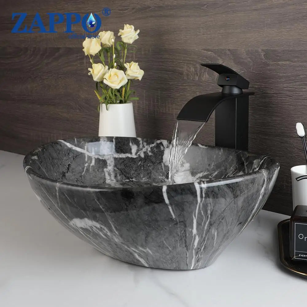 Mekkhala Ceramic Vessel Bathroom Sink With Waterfall Faucet