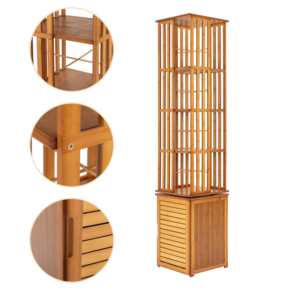 Bymaocar Bamboo Corner Bookshelf Rotating Storage Rack For Home