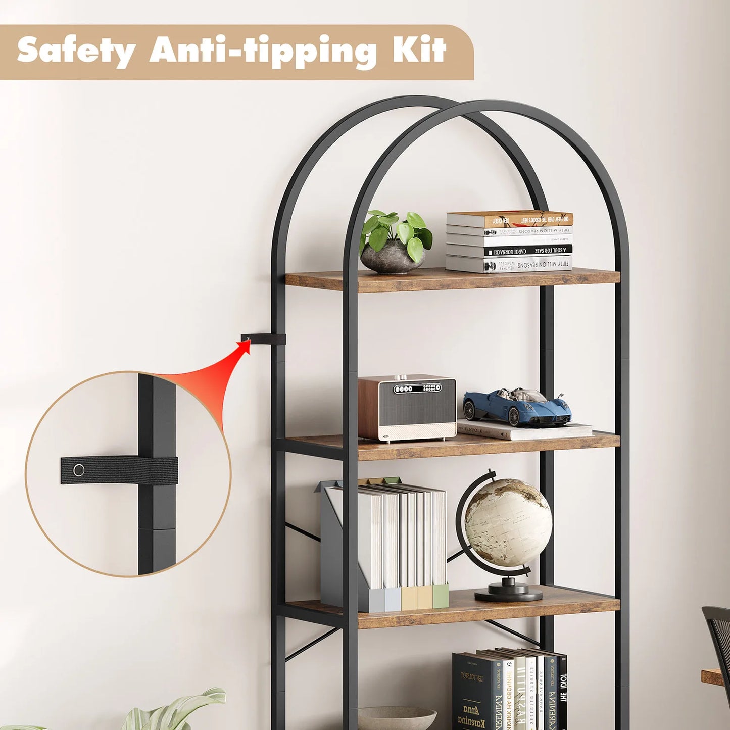 TWISTER.CK 5-Tier Arched Bookshelf Industrial Metal Wood - Home and Haven Store