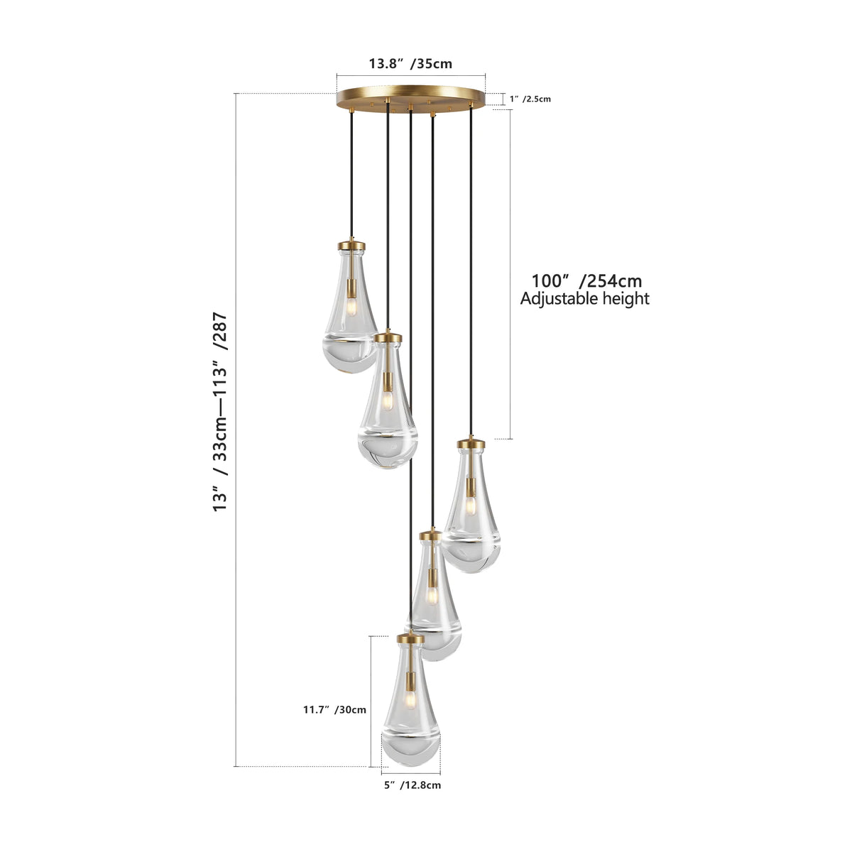 Zhikea 5 Light Adjustable Cord Pendant Chandelier For Living Room