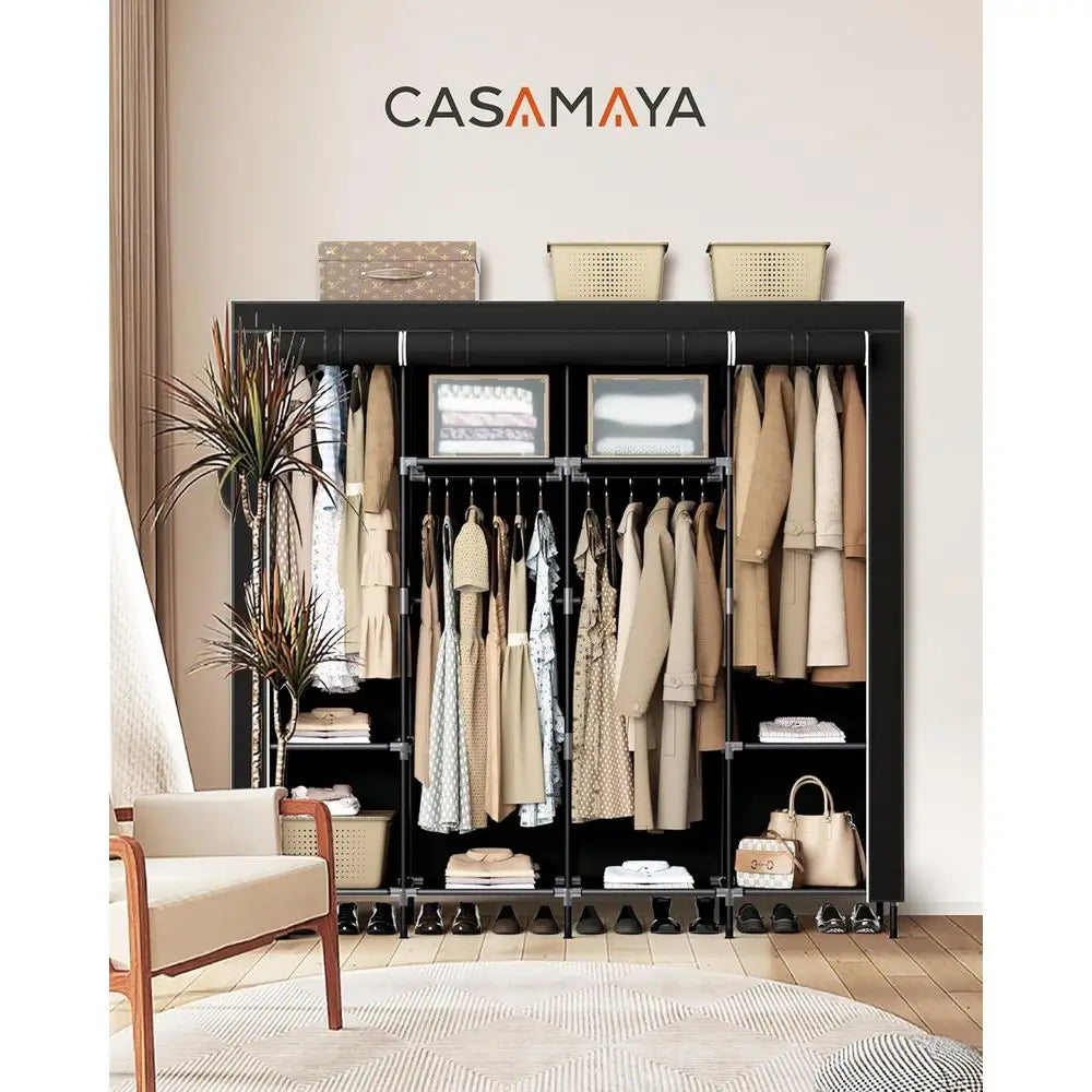 Portable Aluminum Wardrobe Closet With Shelves And Hanging Rods